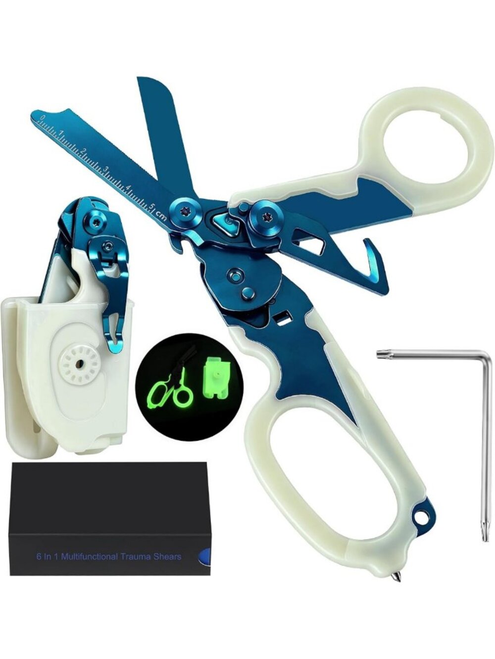 6-in-1 Emergency Trauma Shears with Luminous Handle & Holster - Multi-Function
